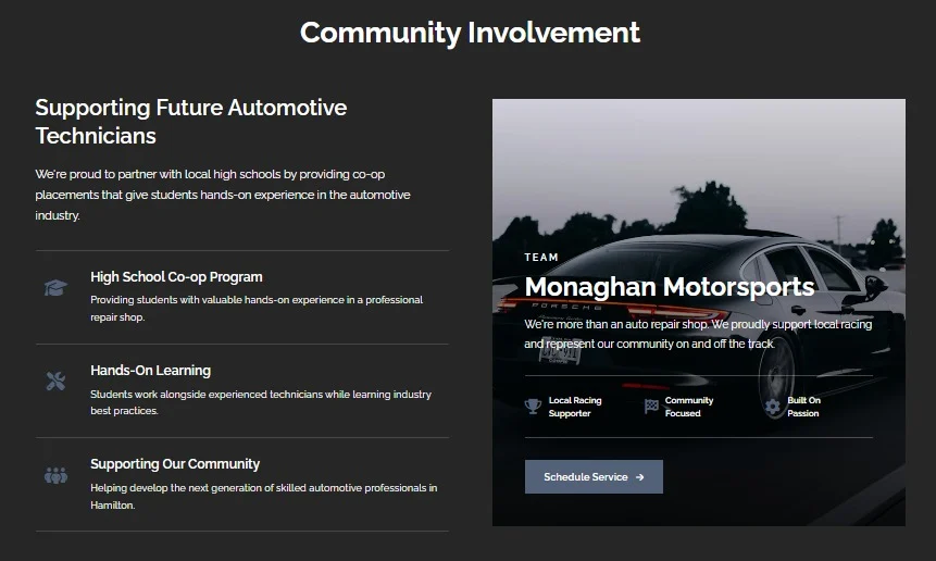 Tire Services Website website design, screen 7