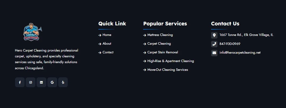 Hero Carpet Cleaning website design, screen 7