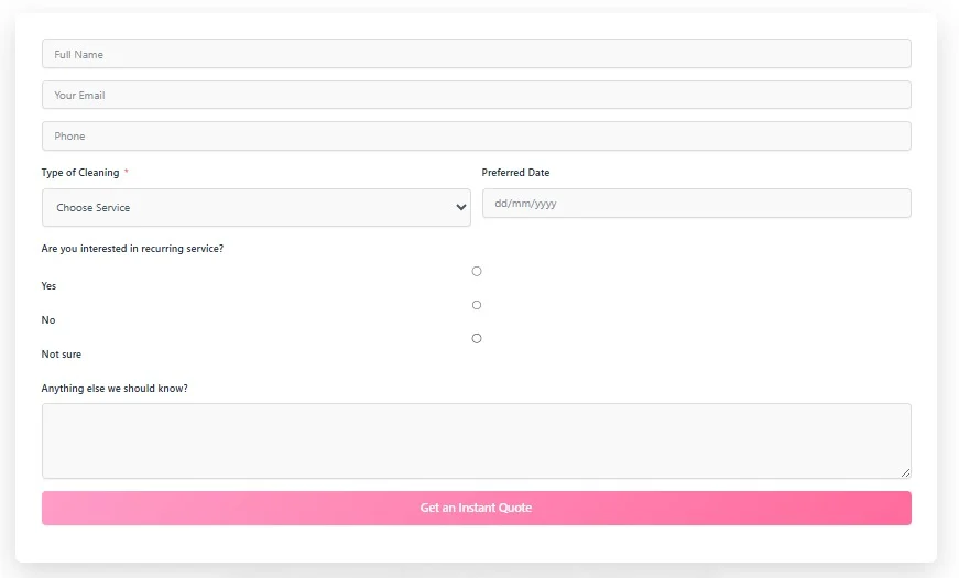 Maid It New website design, screen 7