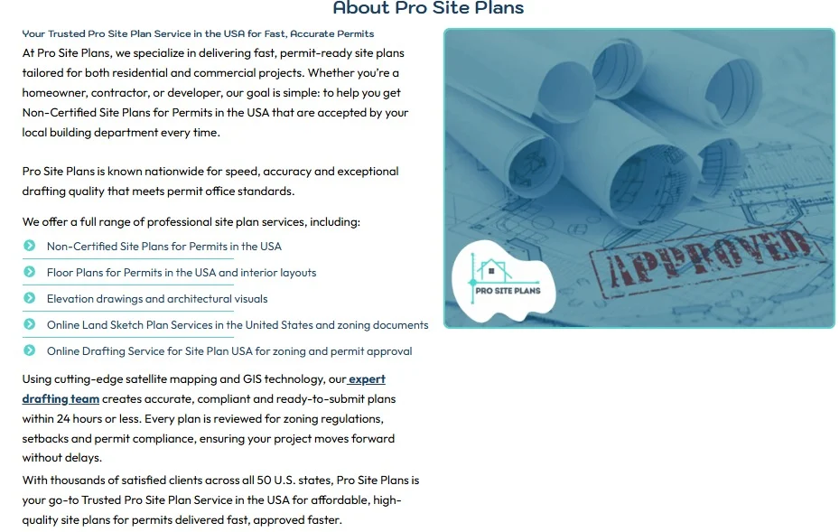 ProSitePlans website design, screen 7