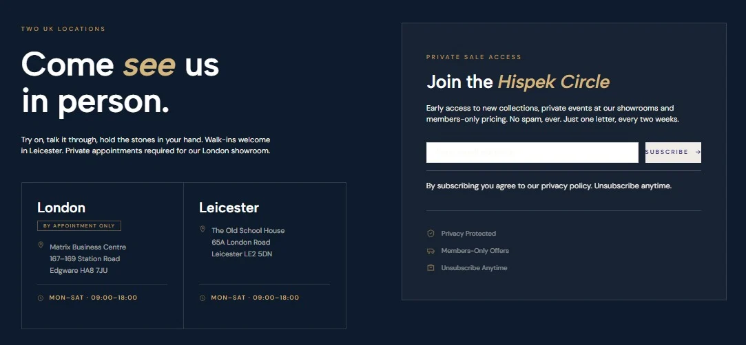 Hispek Diamonds website design, screen 7