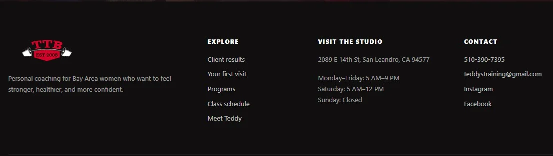 Teddy's Total Body website design, screen 8
