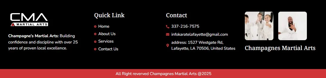 Karate Lafayette website design, screen 6