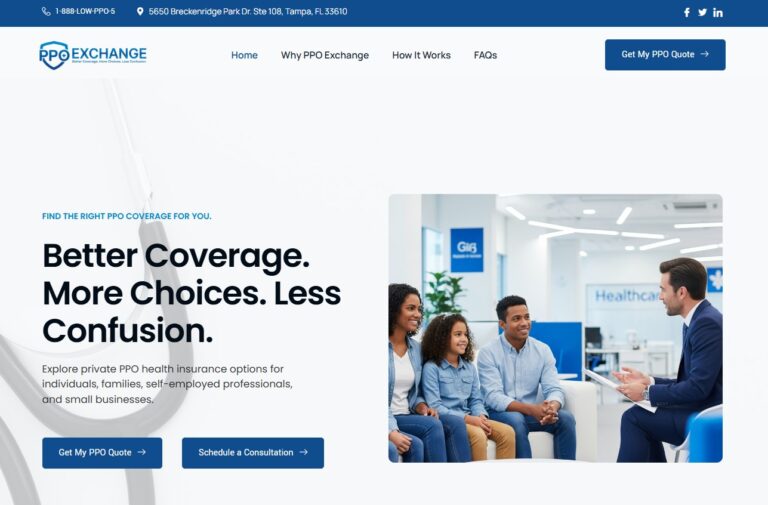 PPO Exchange insurance website design and WordPress development project