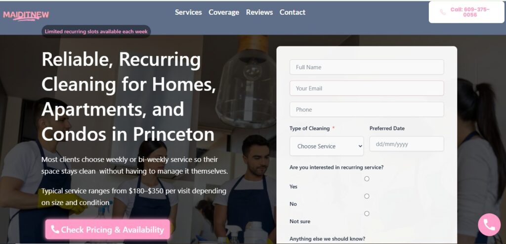 Maid It New — Residential Cleaning Google Ads Landing Page