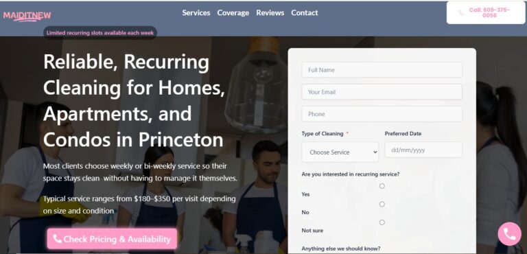 Maid It New residential cleaning Google Ads landing page