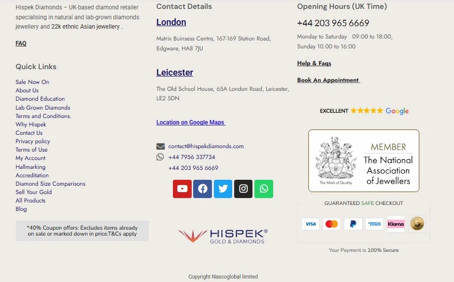 Hispek Diamonds website design, screen 8