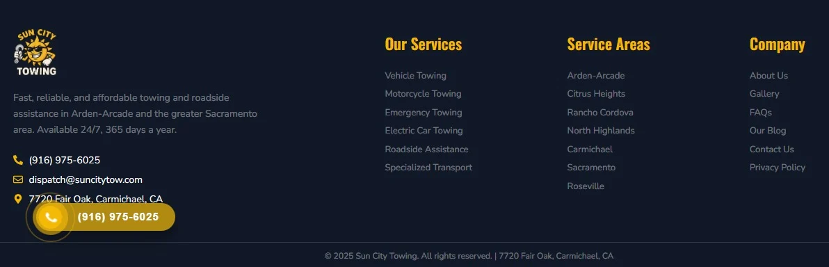 Sun City Tow website design, screen 8
