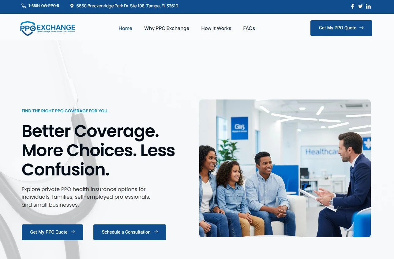 PPO Exchange insurance website design and WordPress development project