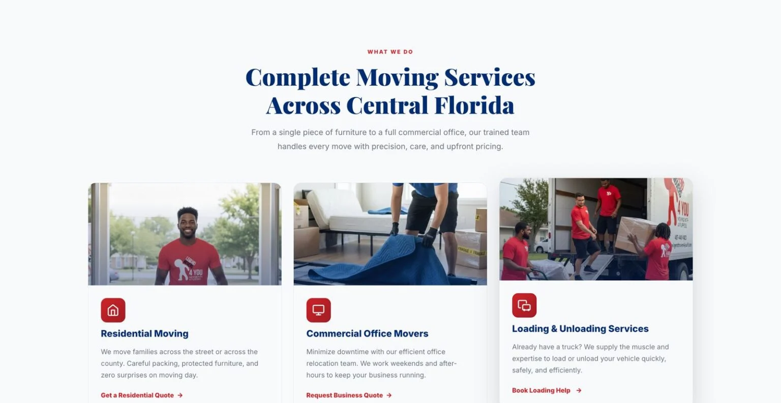 Legend Movers 4 You website design, screen 2