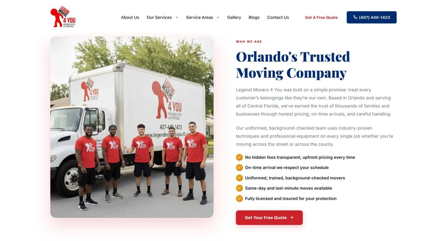 Legend Movers 4 You website design, screen 3
