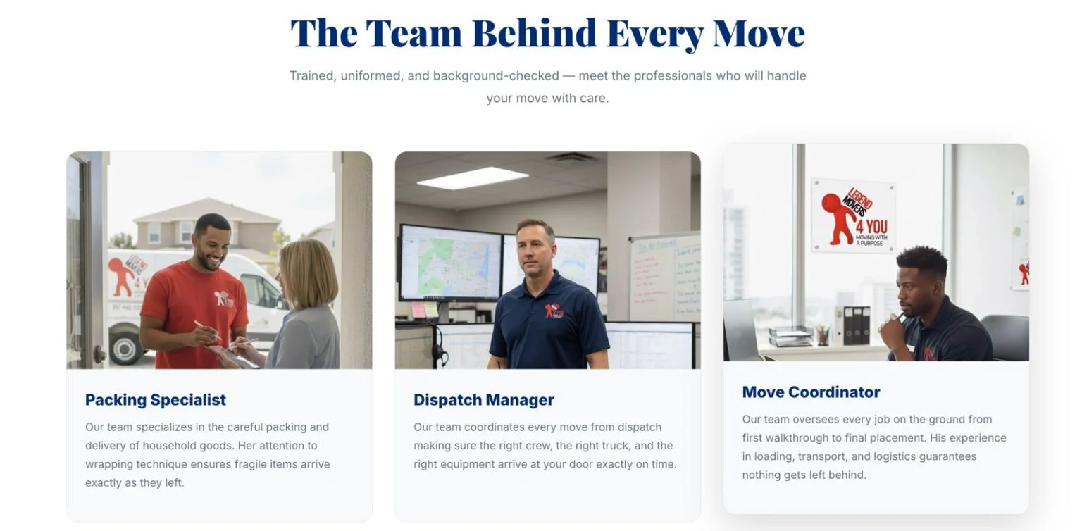 Legend Movers 4 You website design, screen 5