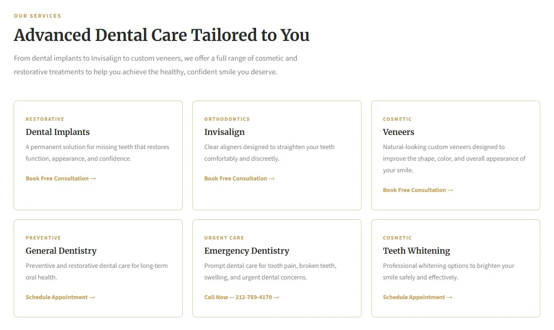 Shalom Dental website design, screen 4
