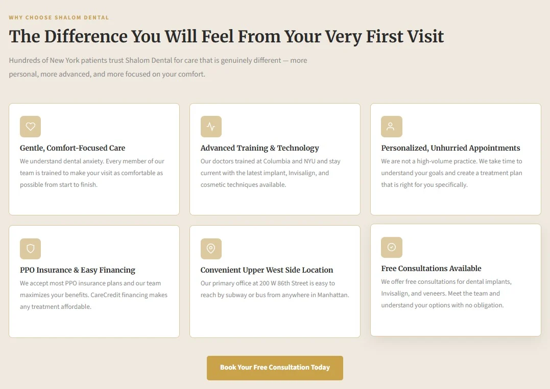 Shalom Dental website design, screen 5