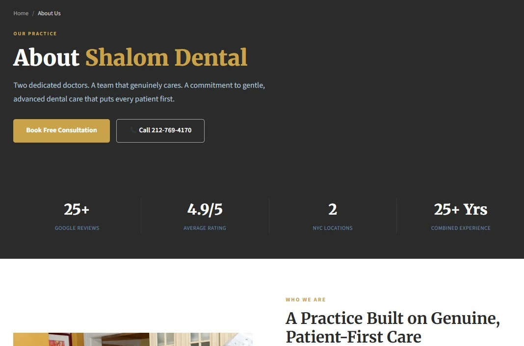 Shalom Dental website design, screen 6
