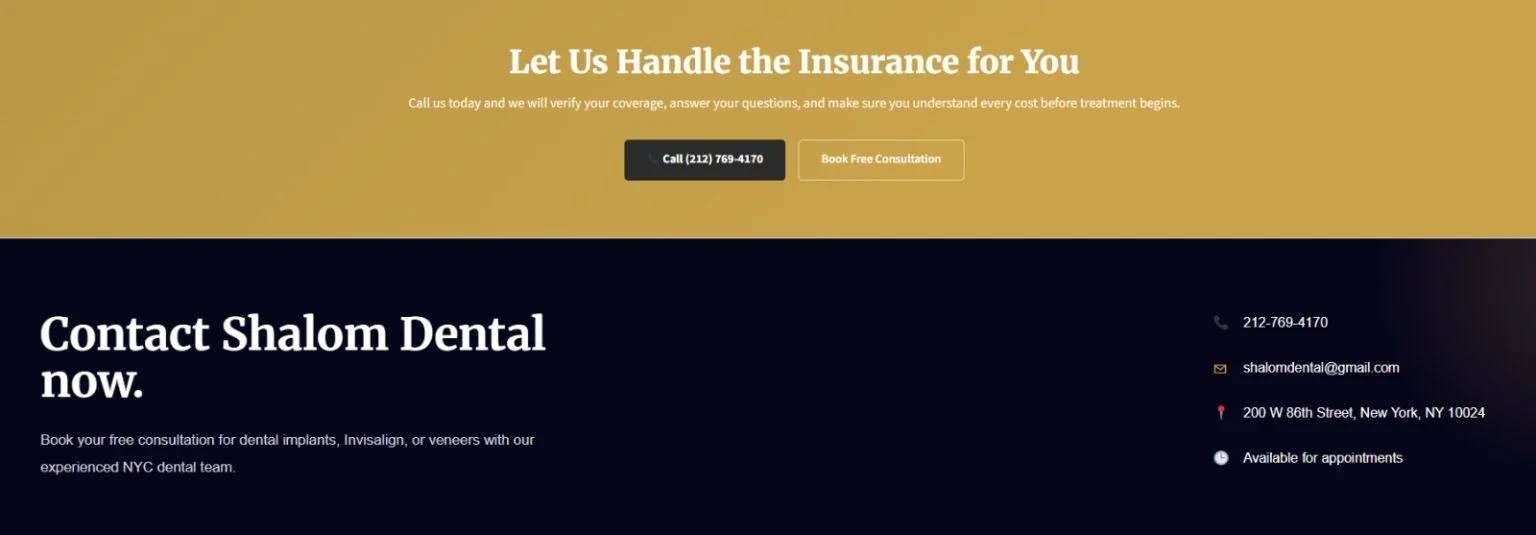 Shalom Dental website design, screen 8