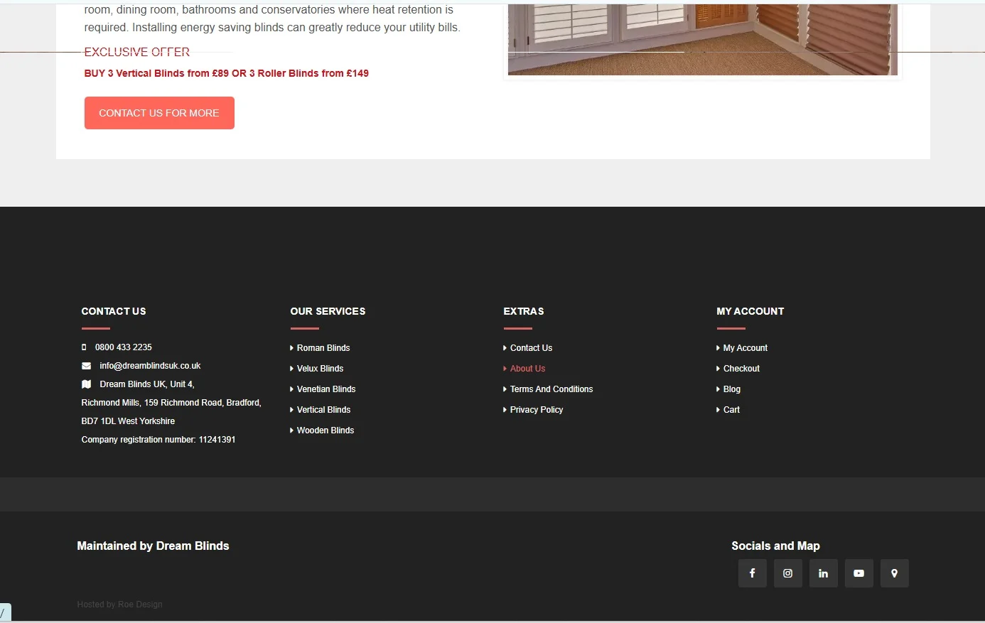 Dream Blinds UK website design, screen 3