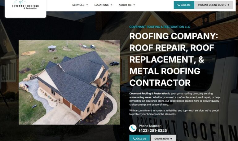 Covenant Roofing company website hero for roof repair and replacement services in Greeneville Tennessee