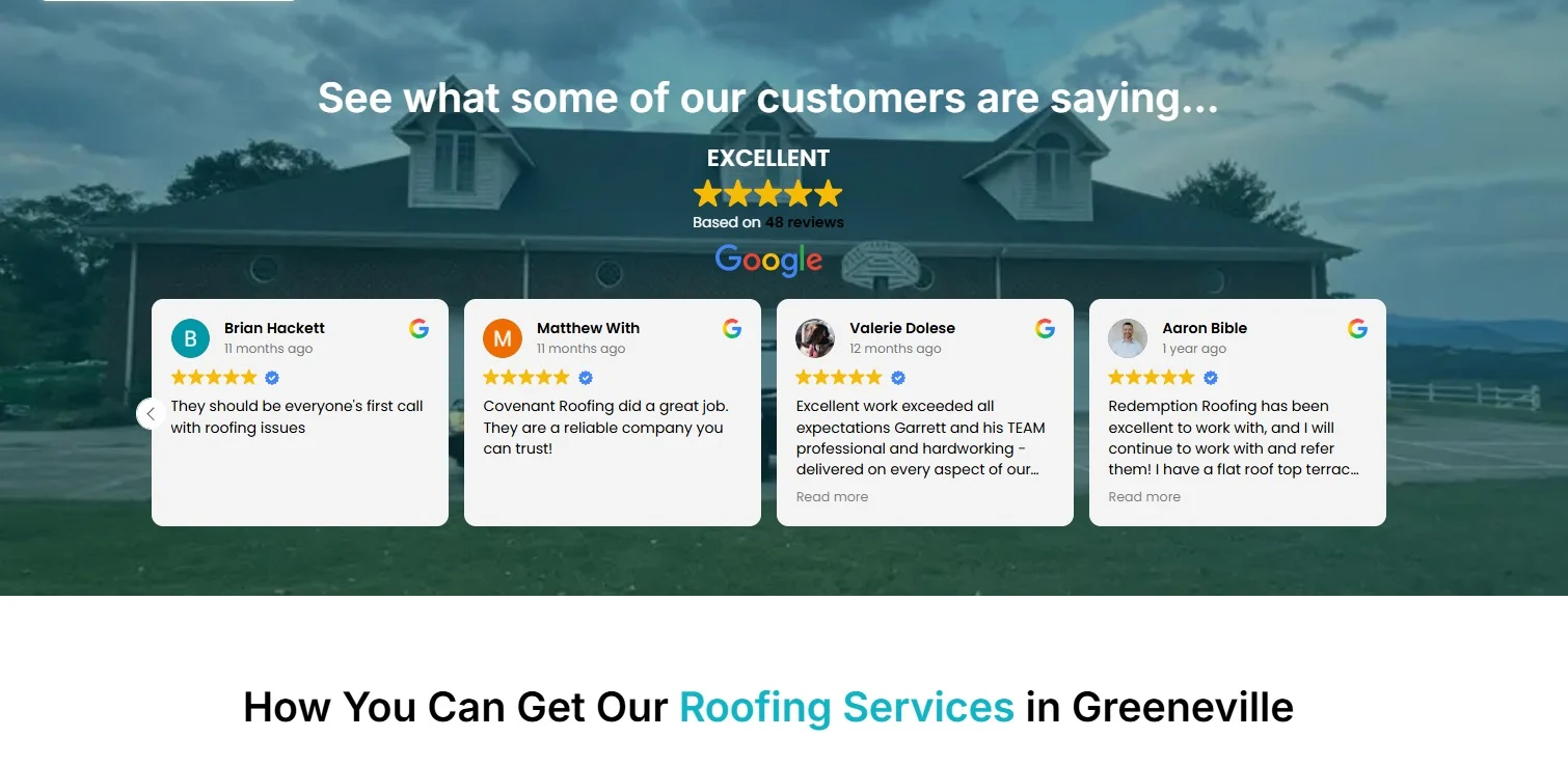 Covenant Roofing & Restoration / My Covenant Roofer website design, screen 7