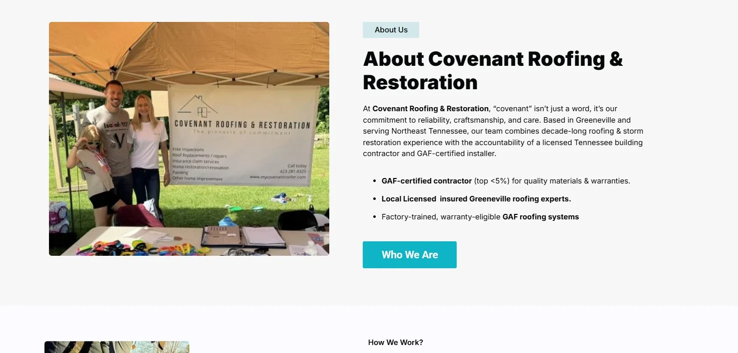 Covenant Roofing & Restoration / My Covenant Roofer website design, screen 6