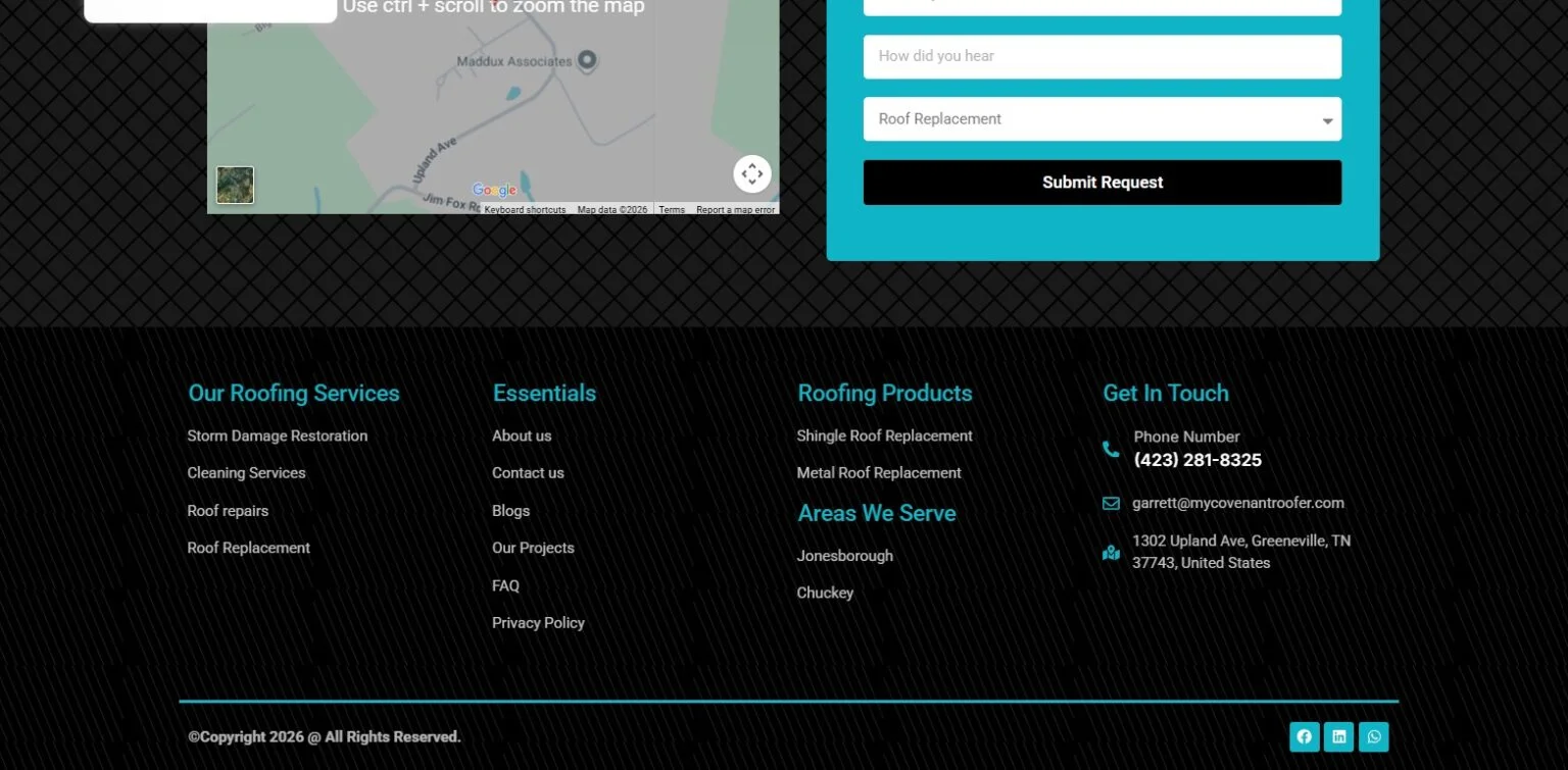 Covenant Roofing & Restoration / My Covenant Roofer website design, screen 4