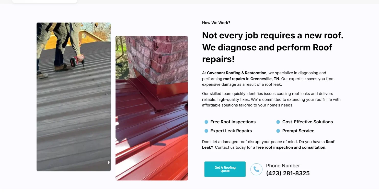 Covenant Roofing & Restoration / My Covenant Roofer website design, screen 3