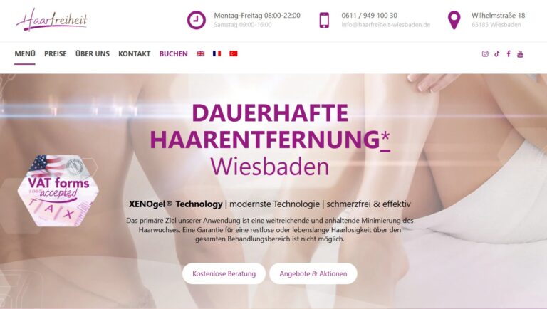 Laser hair removal website design for Haarfreiheit Wiesbaden