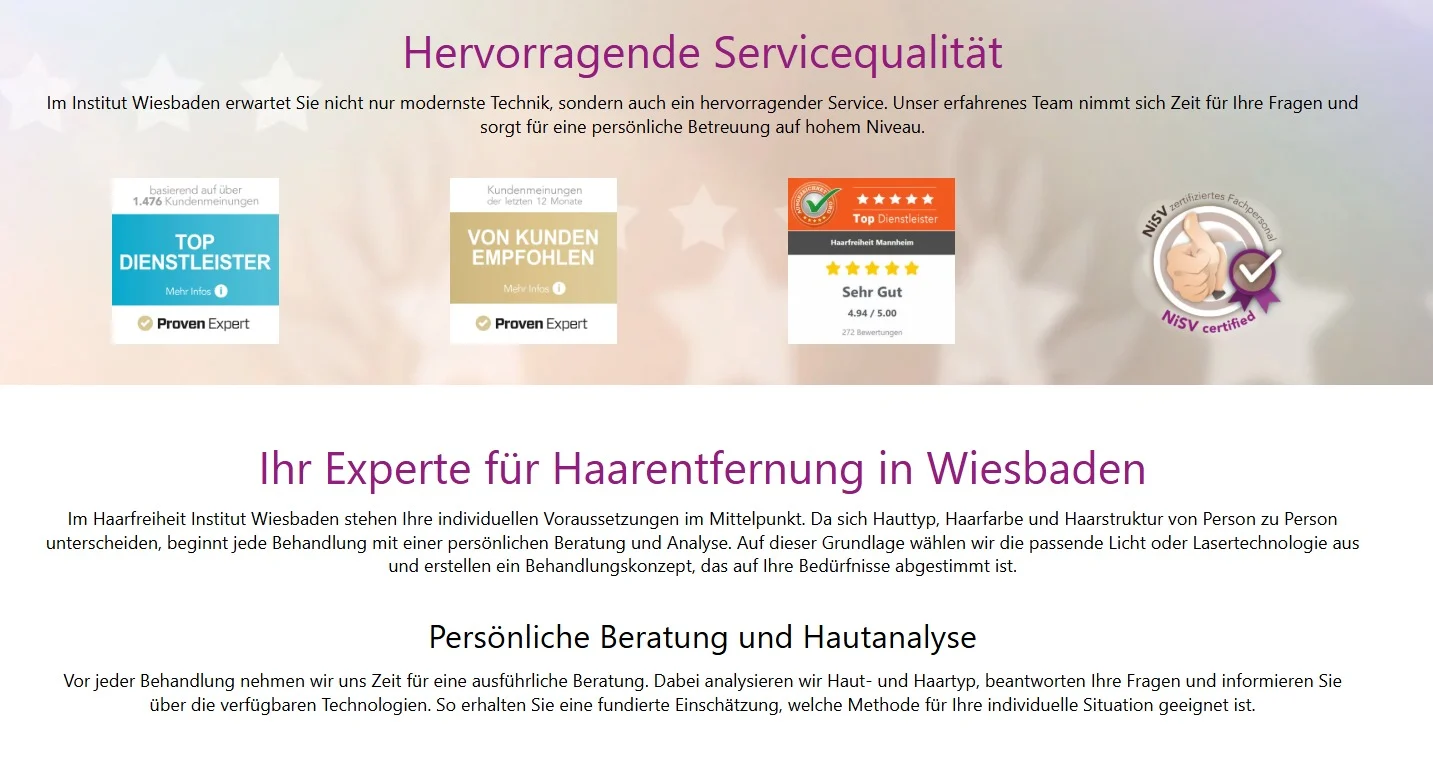 Haarfreiheit Wiesbaden website design, screen 2