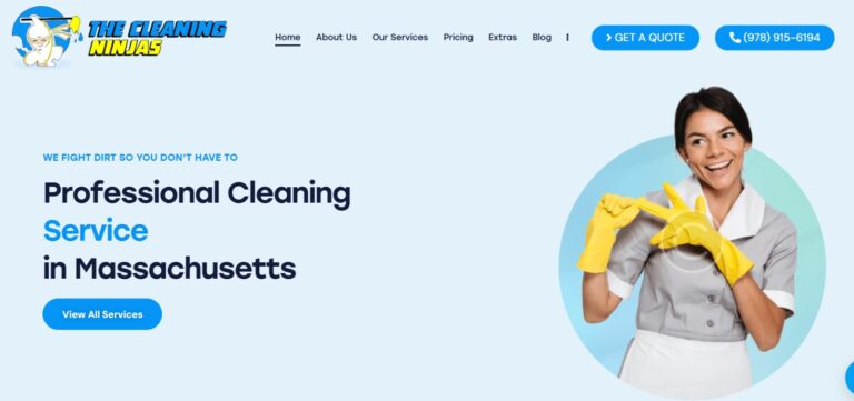 `Cleaning website design for The Cleaning Ninjas residential cleaning services in Massachusetts`