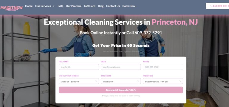 Cleaning company website design for Maid It New in Princeton New Jersey