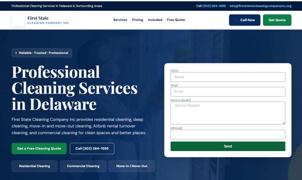 Cleaning Service Website Design First State Cleaning Company
