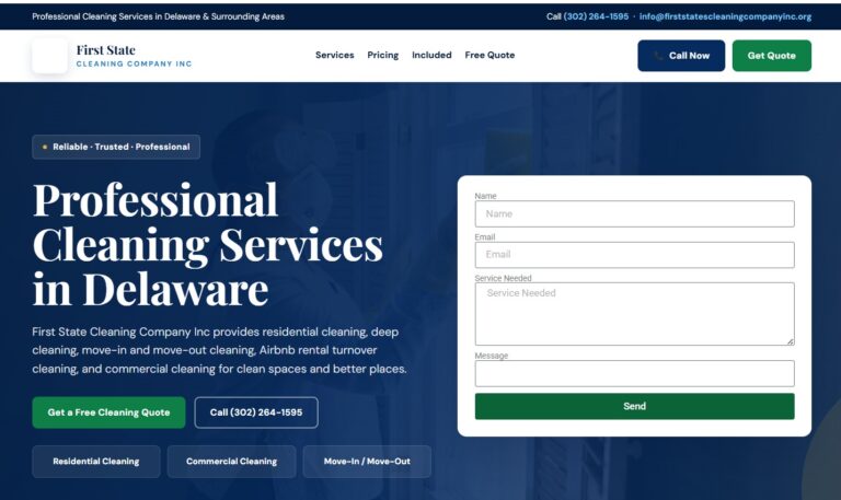 Cleaning service website design for First State Cleaning Company