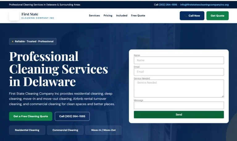 Cleaning service website design for First State Cleaning Company