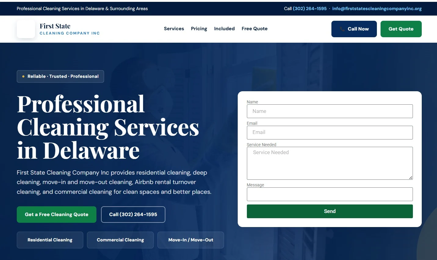 Cleaning service website design for First State Cleaning Company