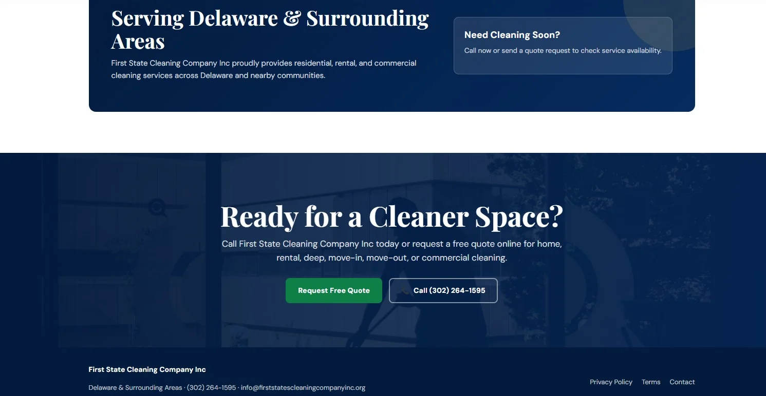 First State Cleaning Company website design, screen 3