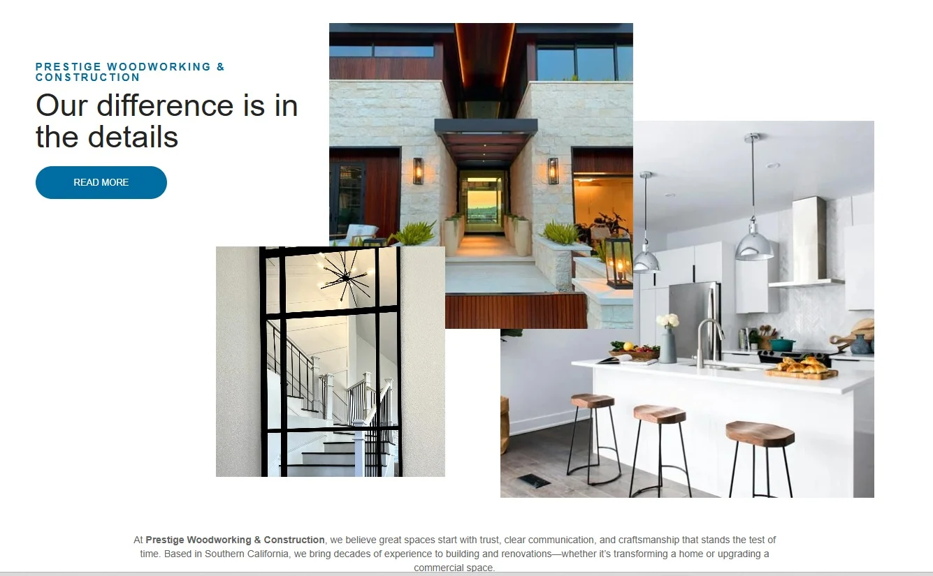 Prestige Woodworking & Construction website design, screen 2