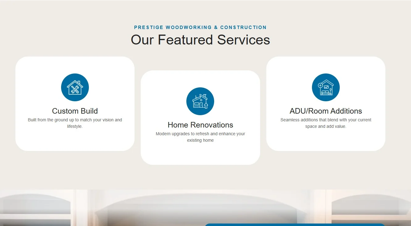 Prestige Woodworking & Construction website design, screen 3