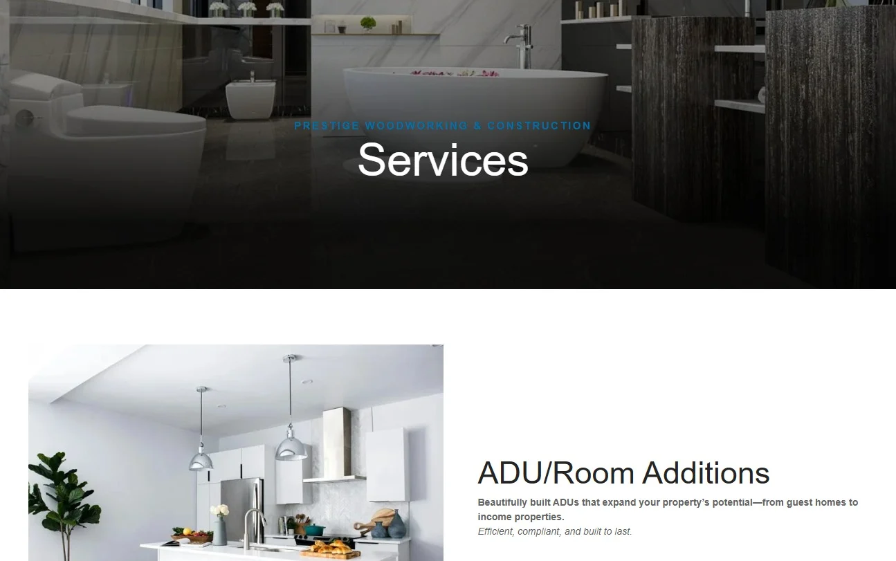 Prestige Woodworking & Construction website design, screen 6