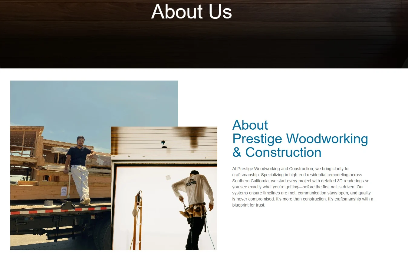 Prestige Woodworking & Construction website design, screen 8