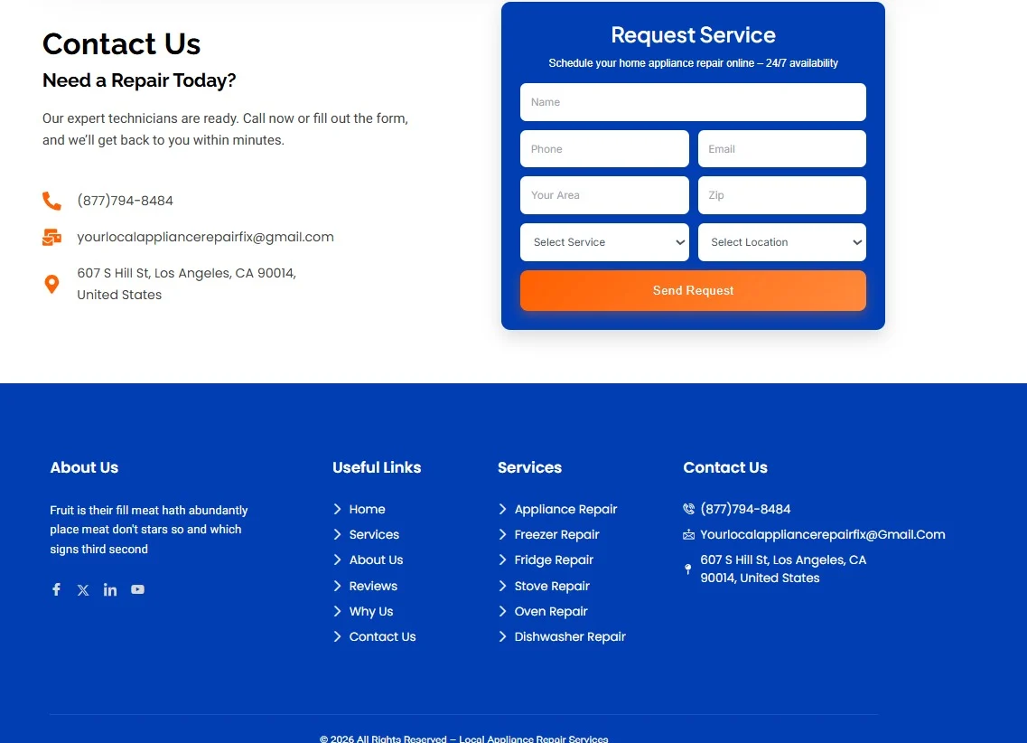 Local Appliance Repairman website design, screen 8