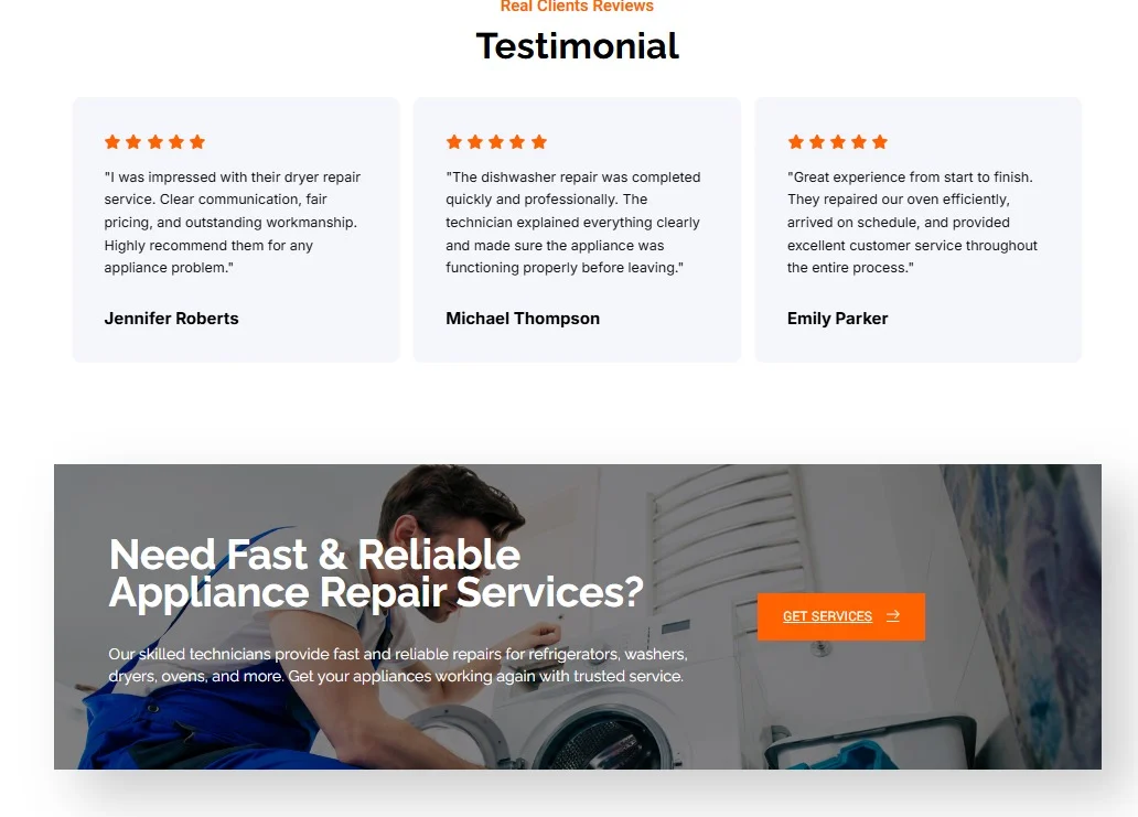Local Appliance Repairman website design, screen 7