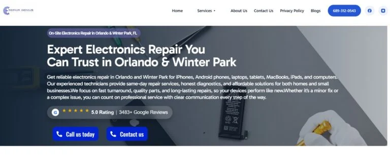 Electronics repair website design for Repair Geniuses in Orlando Florida