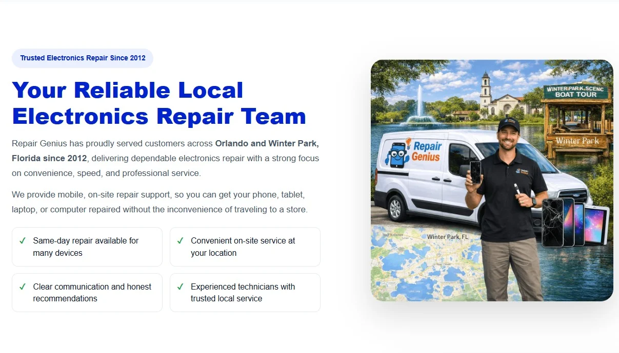 Repair Geniuses website design, screen 4