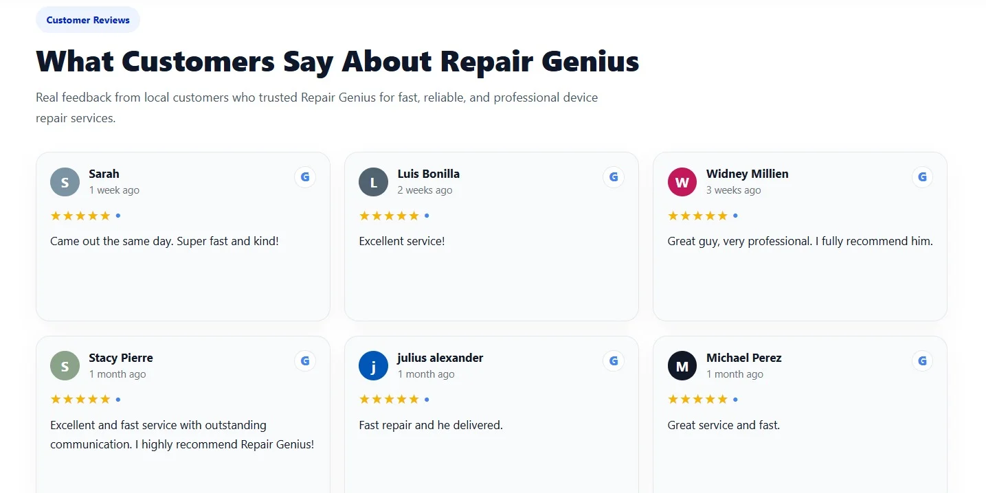 Repair Geniuses website design, screen 5