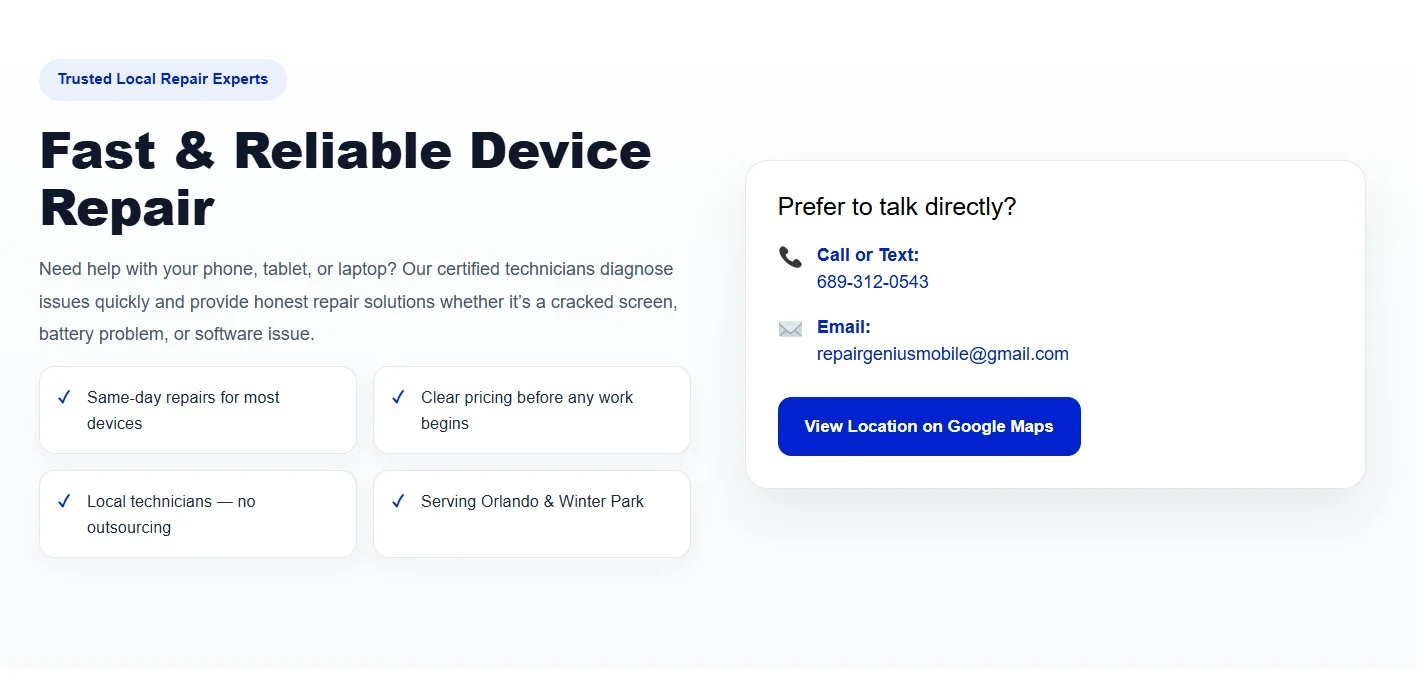 Repair Geniuses website design, screen 6