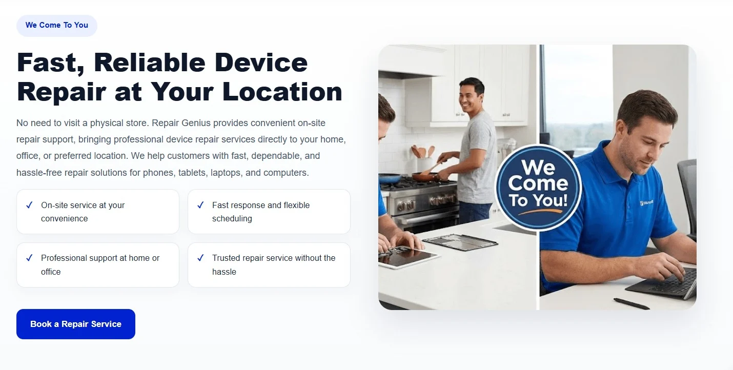 Repair Geniuses website design, screen 7