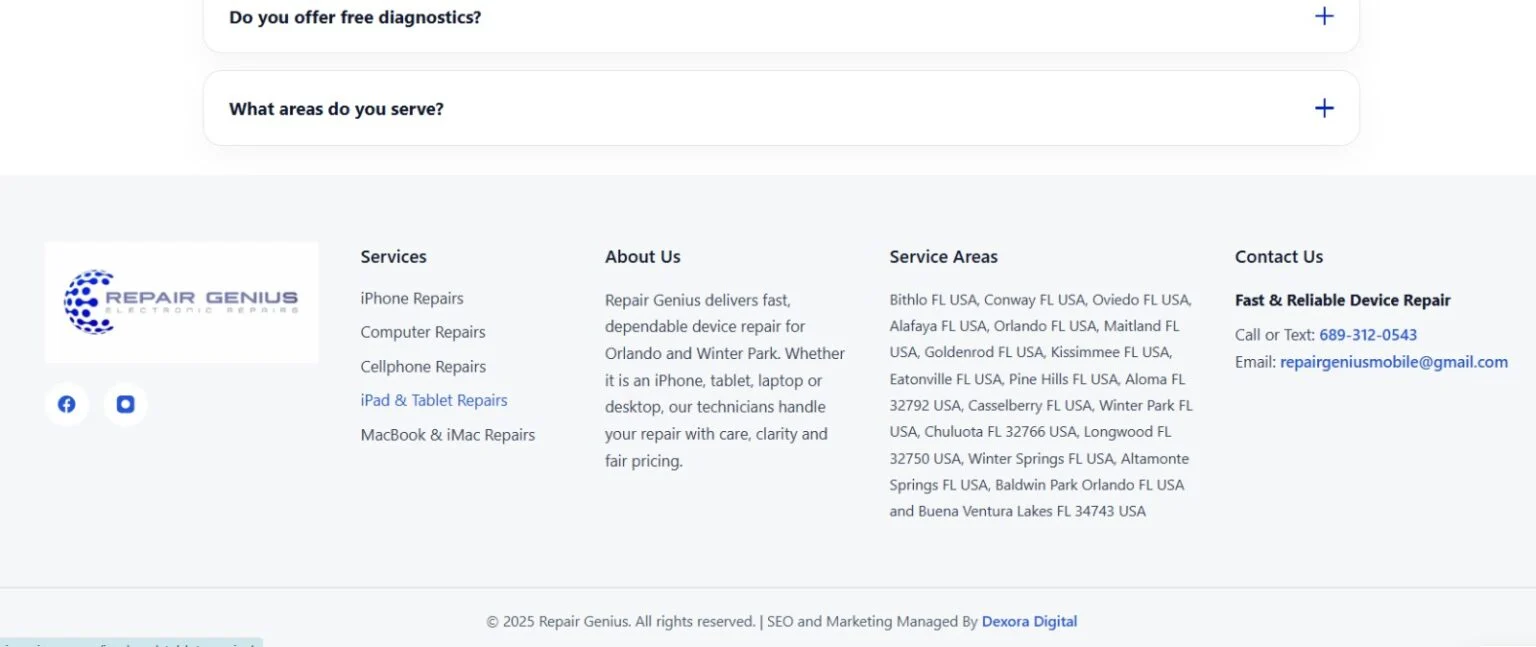 Repair Geniuses website design, screen 9