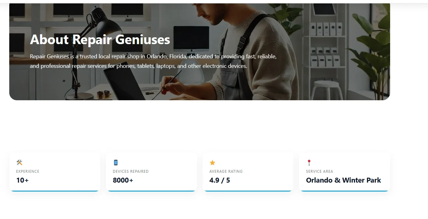 Repair Geniuses website design, screen 8