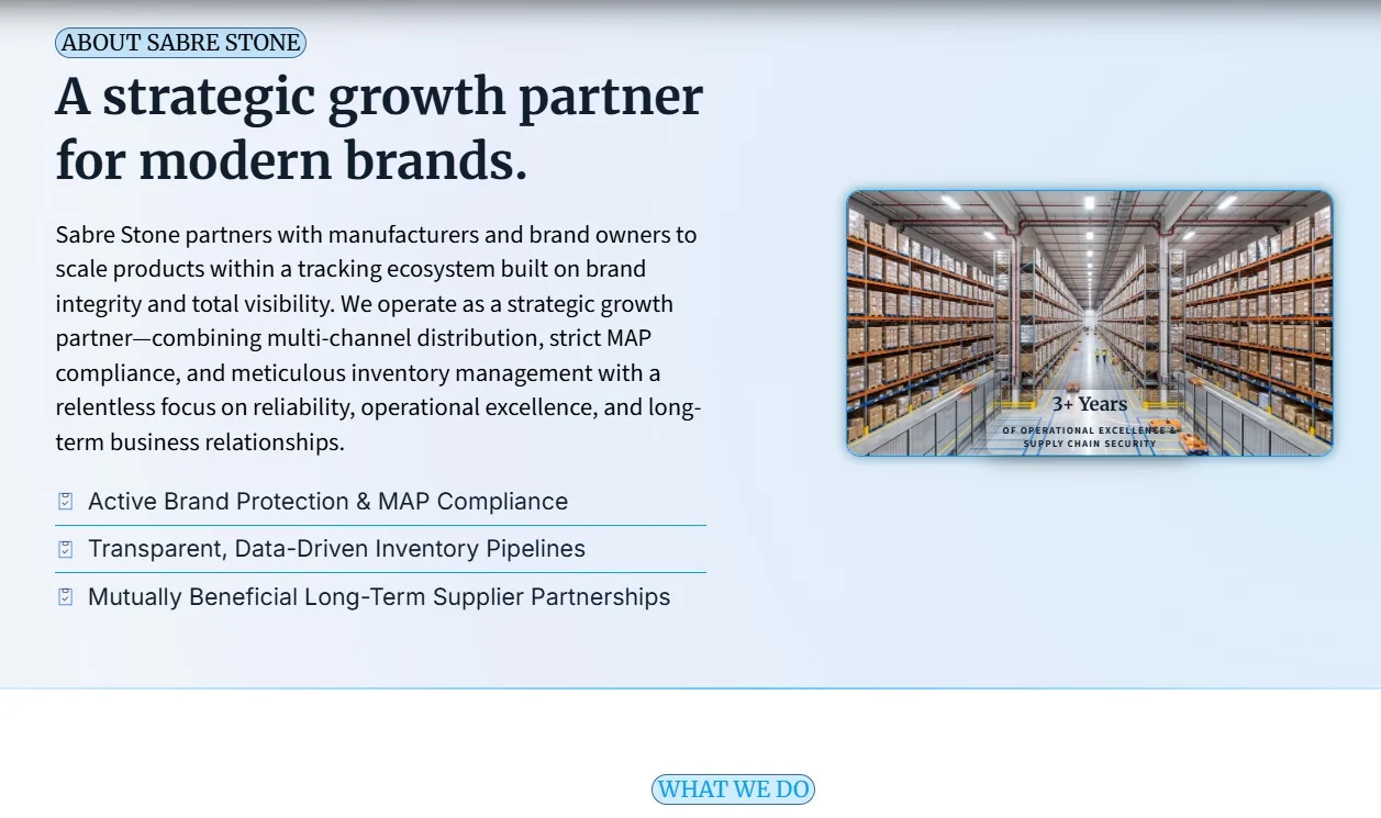 Sabre Stone website design, screen 2