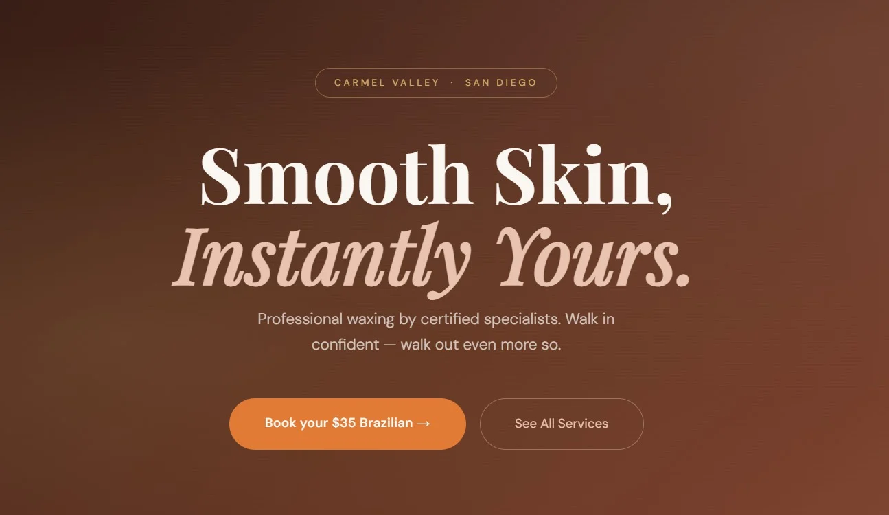 Waxing salon landing page design for Waxing the City